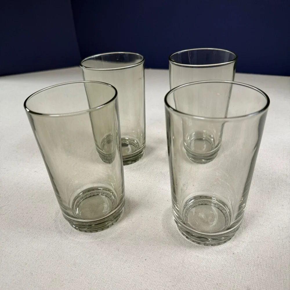 Villeroy & Boch Smoke Grey Glass Tumblers Set of 4 Beaded Base Highball Glasses